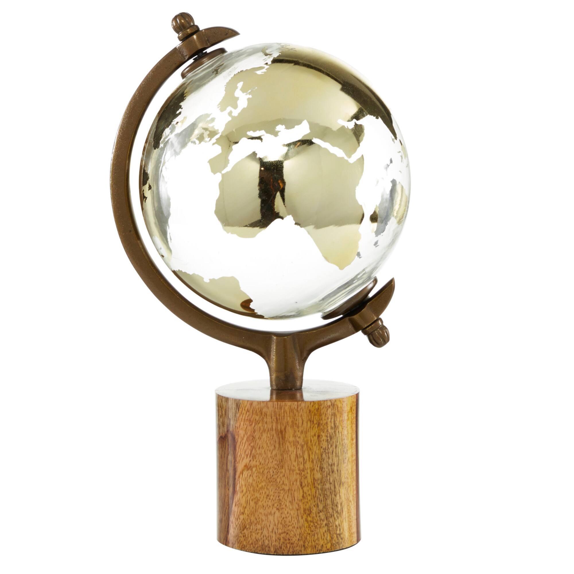 15" Gold Wood Globe